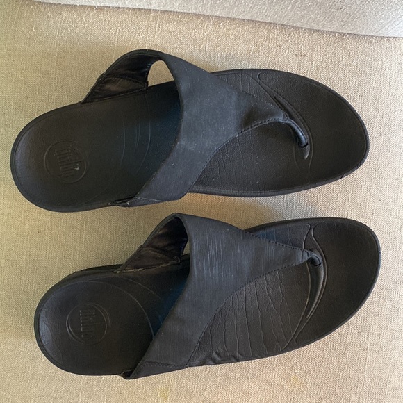 Fitflop Women’s LuLu Comet Wedge Sandals Slip On Toe Post Black Size 9 - Picture 5 of 12